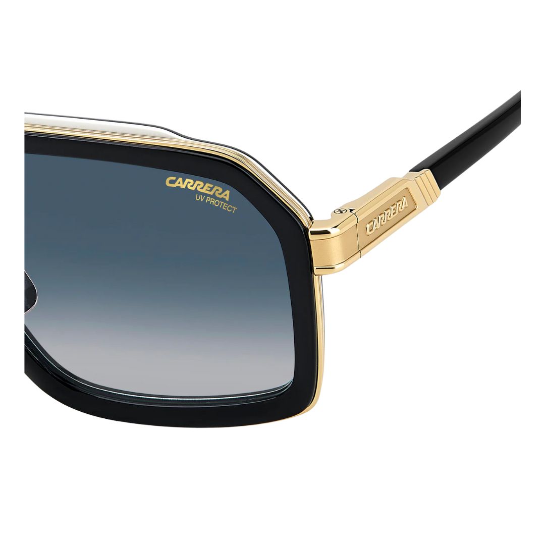 Carrera CA 1053/S/TI men's rectangular Sunglasses with gold frame and black arms on a white background