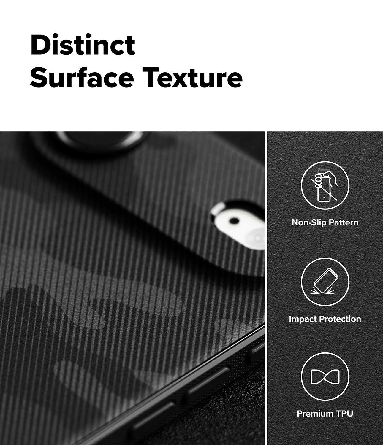 Close-up view of the anti-fingerprint granulate texture on the back of the Ringke Onyx case.