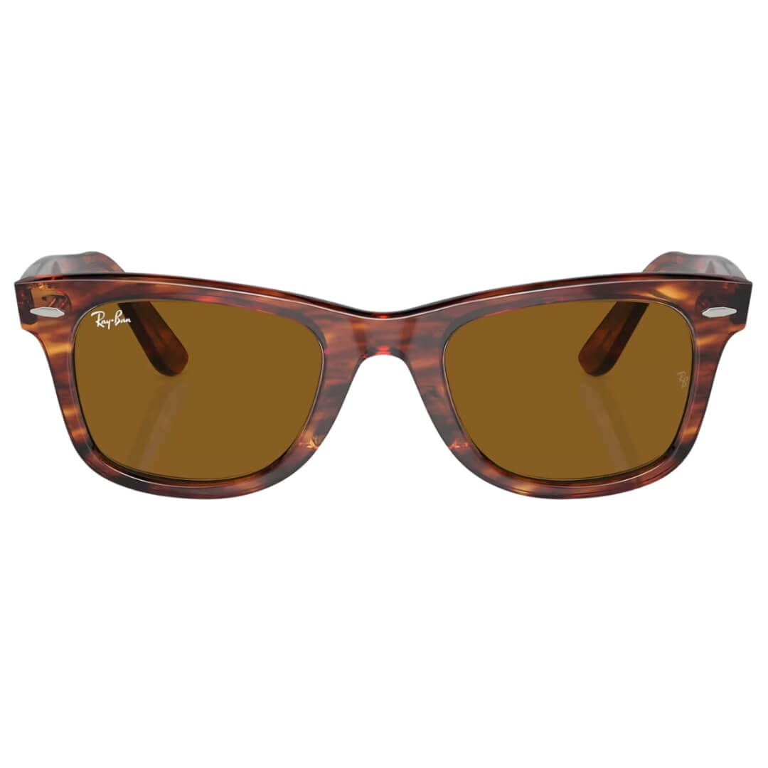 Ray-Ban Wayfarer RB2140 954 Sunglasses - Striped Havana Frame, Brown Lens Front View