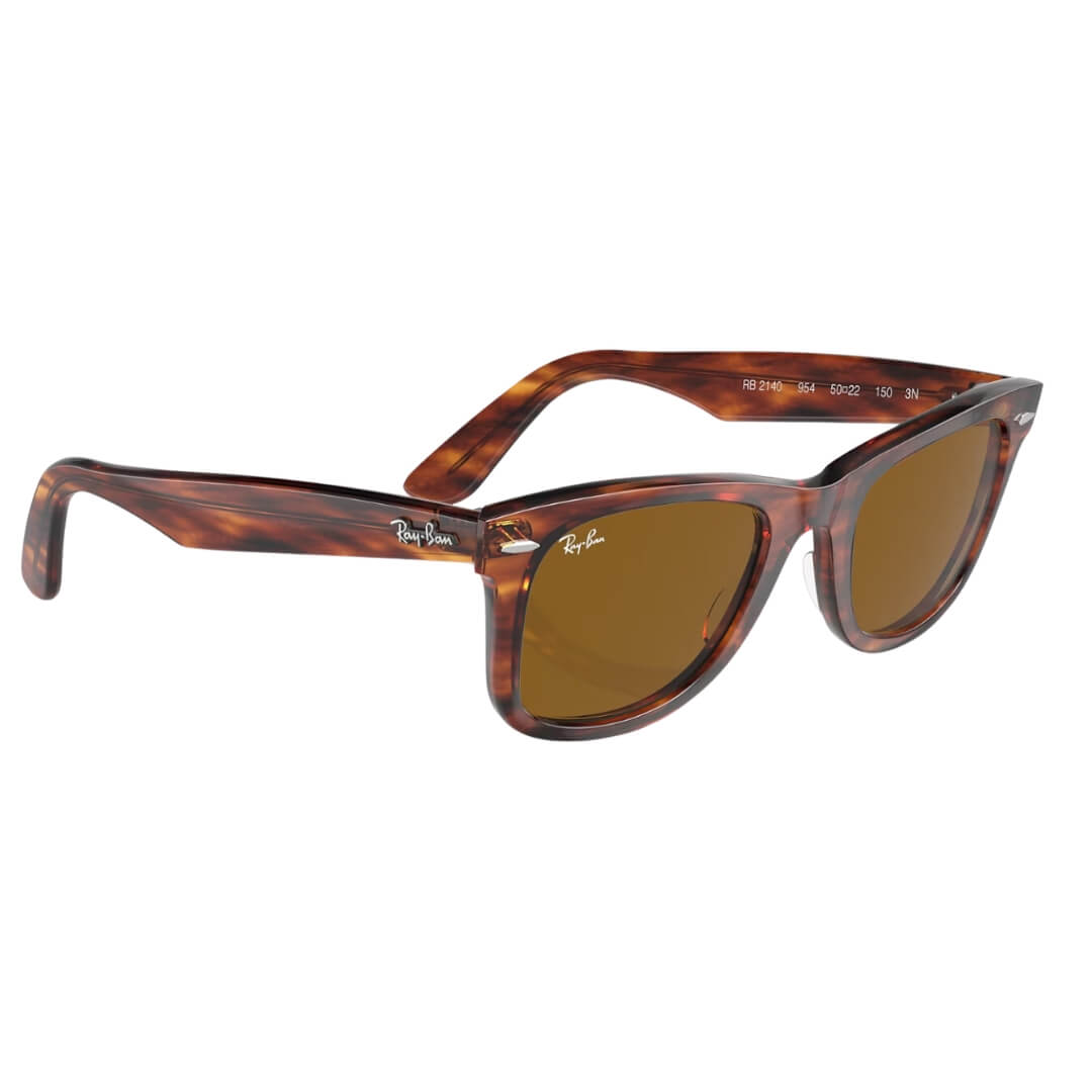 Ray-Ban Wayfarer RB2140 954 Sunglasses - Striped Havana Frame, Brown Lens Front Side Left View