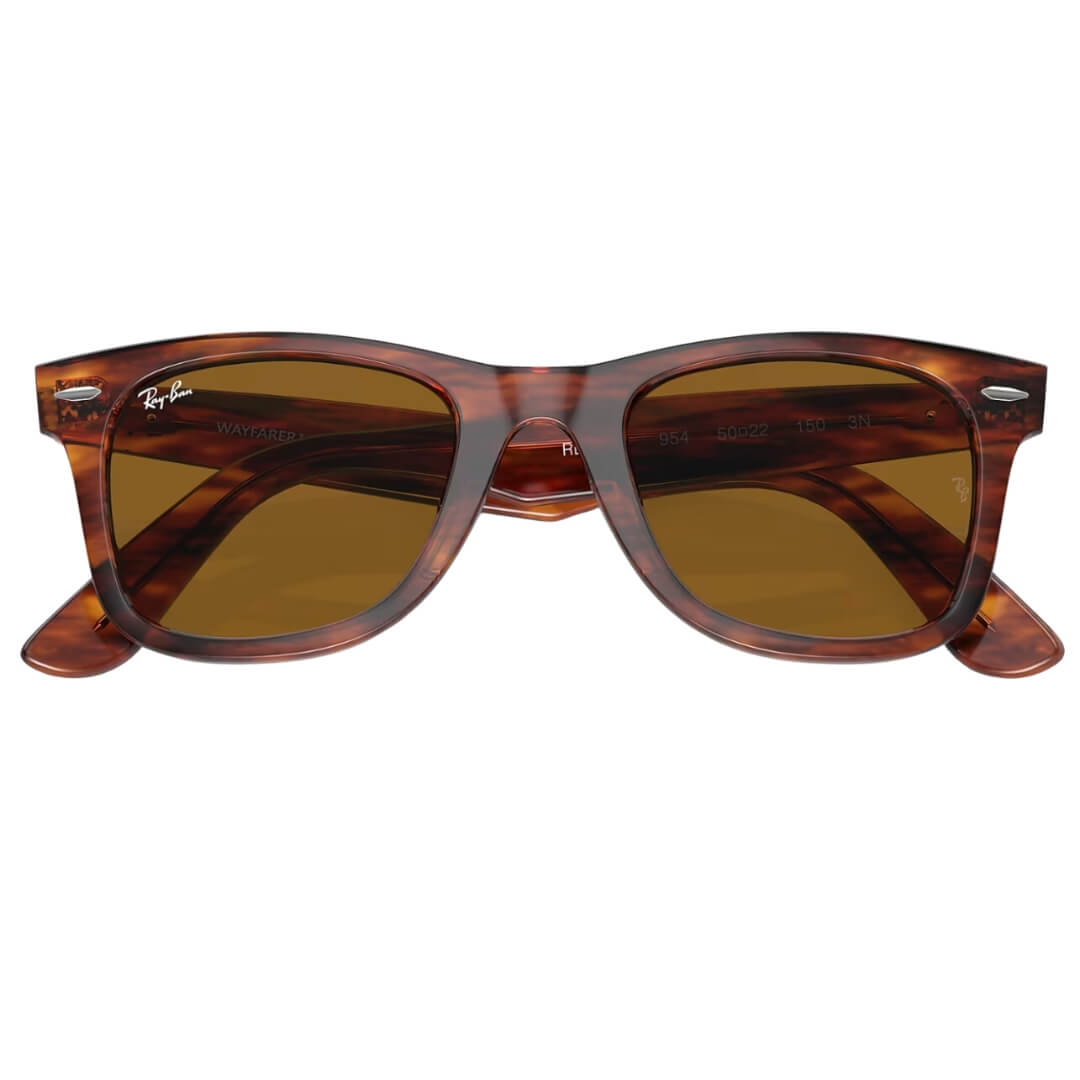 Ray-Ban Wayfarer RB2140 954 Sunglasses - Striped Havana Frame, Brown Lens Folded View
