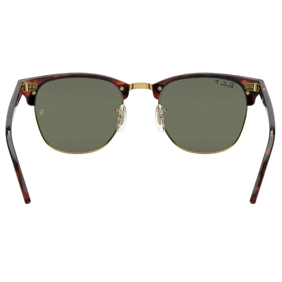 Ray-Ban Clubmaster RB3016 990/58 Sunglasses - Red Havana Frame, Polarized Green Lens Back View
