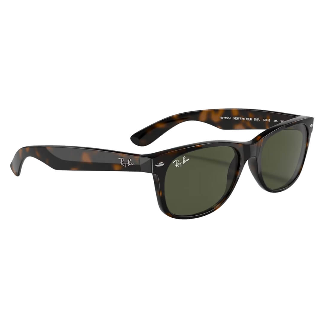 Ray-Ban New Wayfarer RB2132F 902L Sunglasses - Tortoise Frame, Green Classic G-15 Lens Front left View