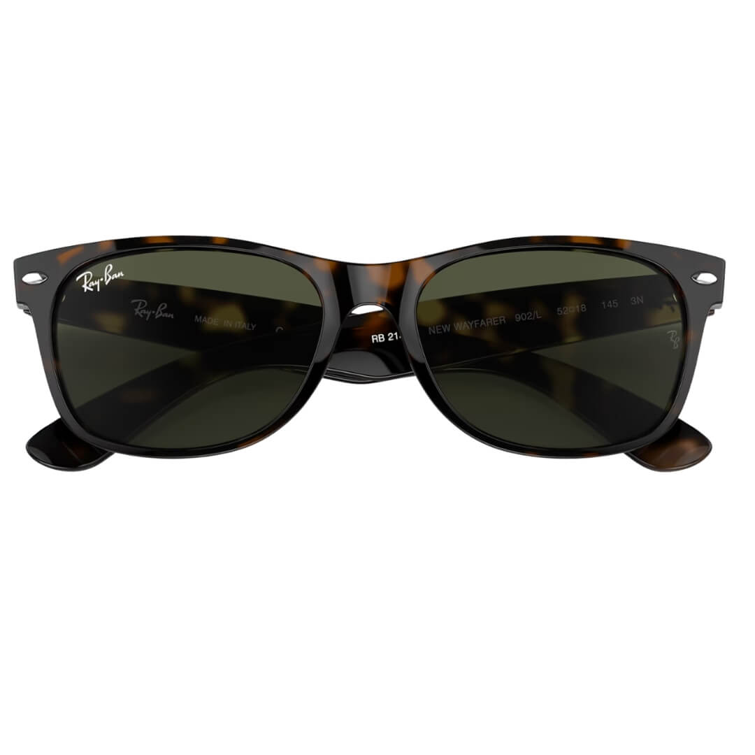 Ray-Ban New Wayfarer RB2132F 902L Sunglasses - Tortoise Frame, Green Classic G-15 Lens Folded View