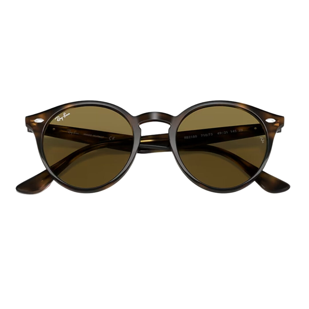 Ray-Ban RB2180 710/73 51- 21 Classic Round Sunglasses - Polished Tortoise Propionate Brown Lenses Full Front View