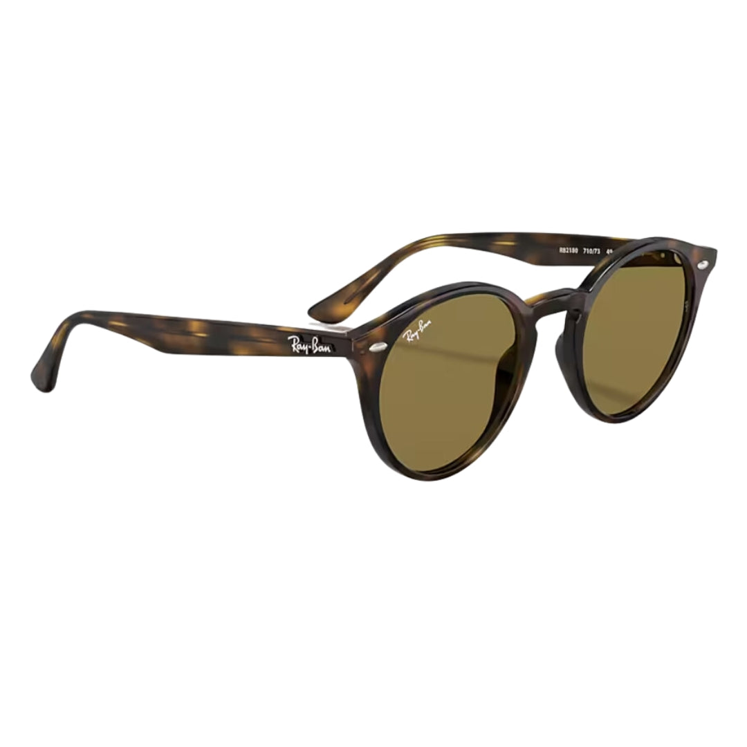Ray-Ban RB2180 710/73 51- 21 Classic Round Sunglasses - Polished Tortoise Propionate Brown Lenses Front Left Side