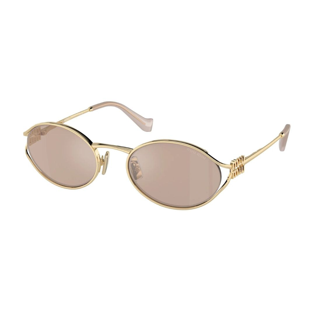 Angled View: Miu Miu MU 52YS ZVN20F Designer Sunglasses – Sleek Metal Construction, High-Fashion Appeal