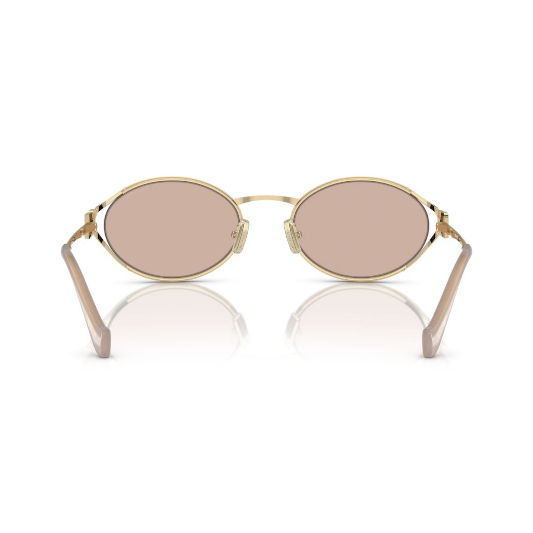 Back View: Miu Miu MU 52YS ZVN20F Sunglasses – Solid Pink Gold Lenses, Lightweight Design, Italian Craftsmanship