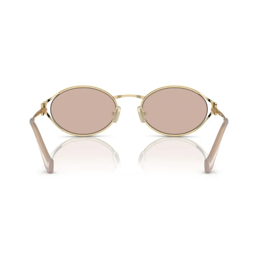 Back View: Miu Miu MU 52YS ZVN20F Sunglasses – Solid Pink Gold Lenses, Lightweight Design, Italian Craftsmanship