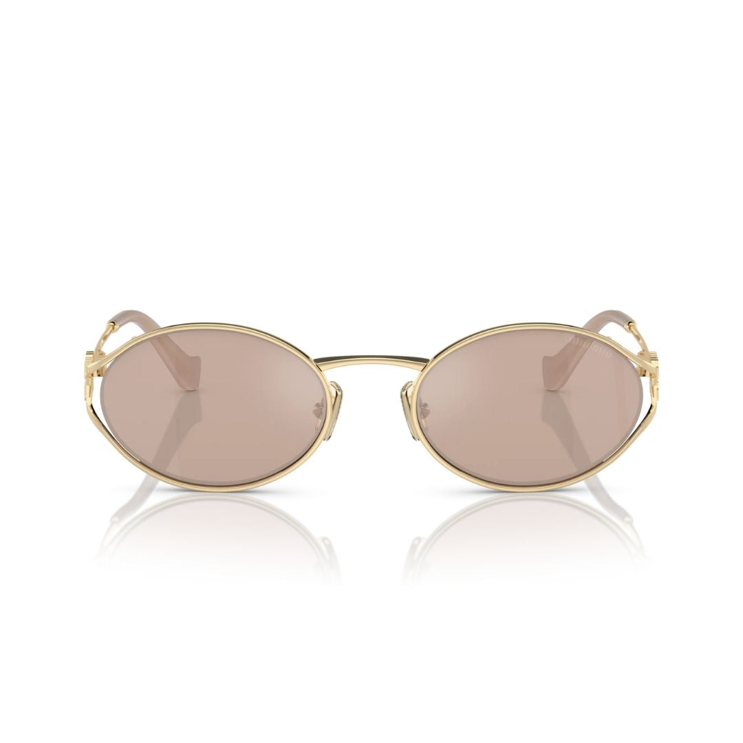 Front View: Miu Miu MU 52YS ZVN20F Women’s Sunglasses – Pale Gold Frame, Pink Gold Lenses, Luxury Eyewear
