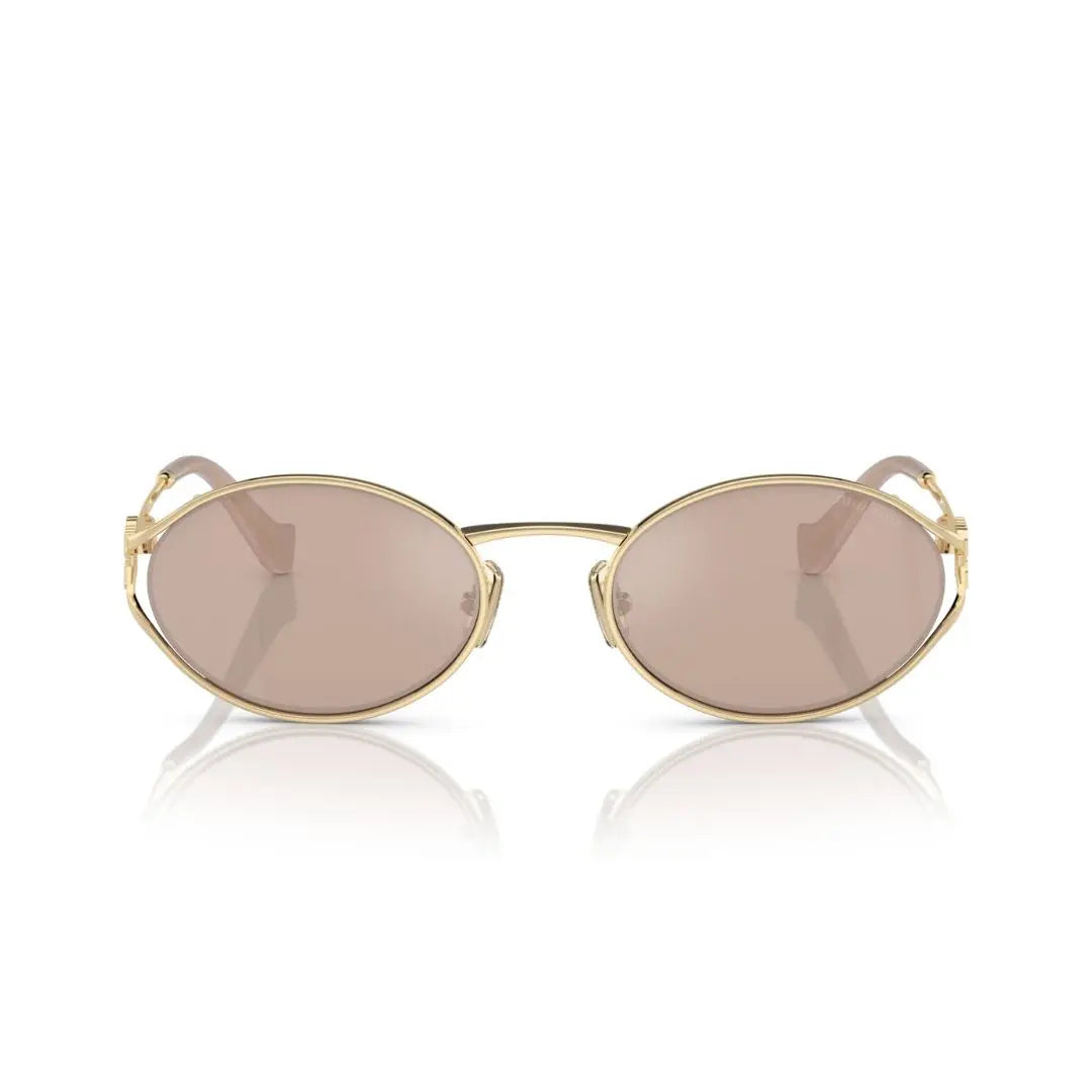 Front View: Miu Miu MU 52YS ZVN20F Women’s Sunglasses – Pale Gold Frame, Pink Gold Lenses, Luxury Eyewear