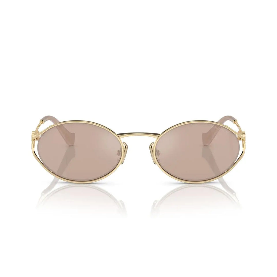 Front View: Miu Miu MU 52YS ZVN20F Women’s Sunglasses – Pale Gold Frame, Pink Gold Lenses, Luxury Eyewear