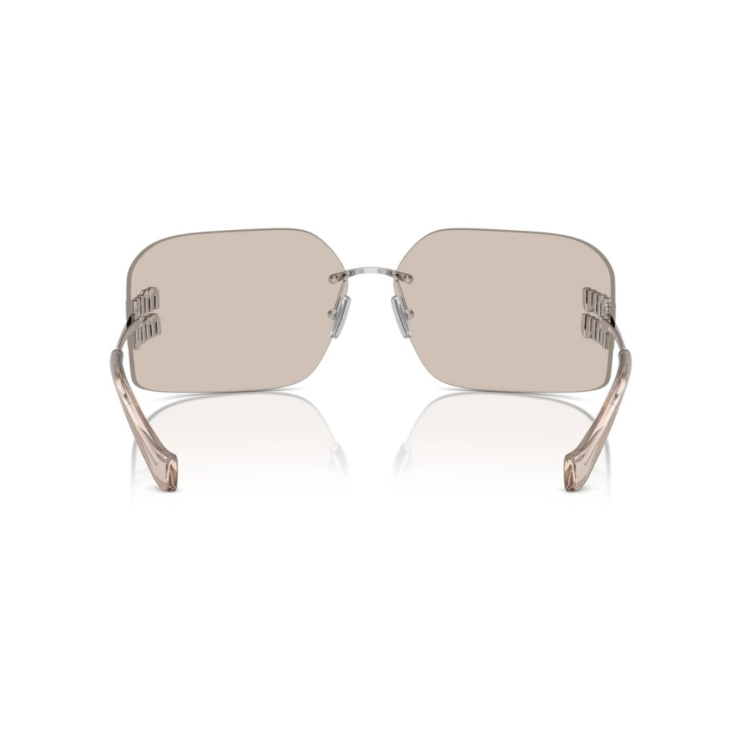 Back View: Miu Miu MU 54YS 1BC10F Sunglasses – Sleek Silver Metal Construction, Luxurious Appeal