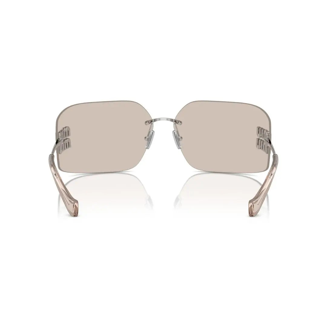 Back View: Miu Miu MU 54YS 1BC10F Sunglasses – Sleek Silver Metal Construction, Luxurious Appeal