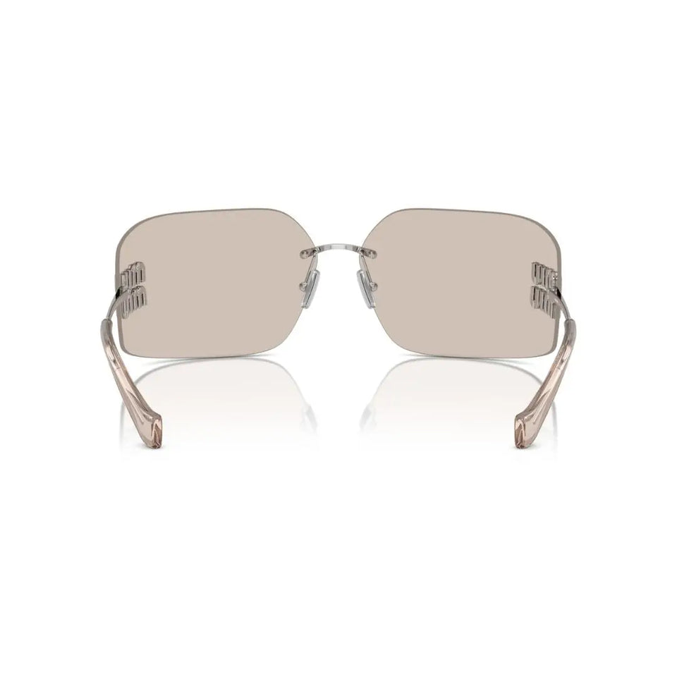 Back View: Miu Miu MU 54YS 1BC10F Sunglasses – Sleek Silver Metal Construction, Luxurious Appeal