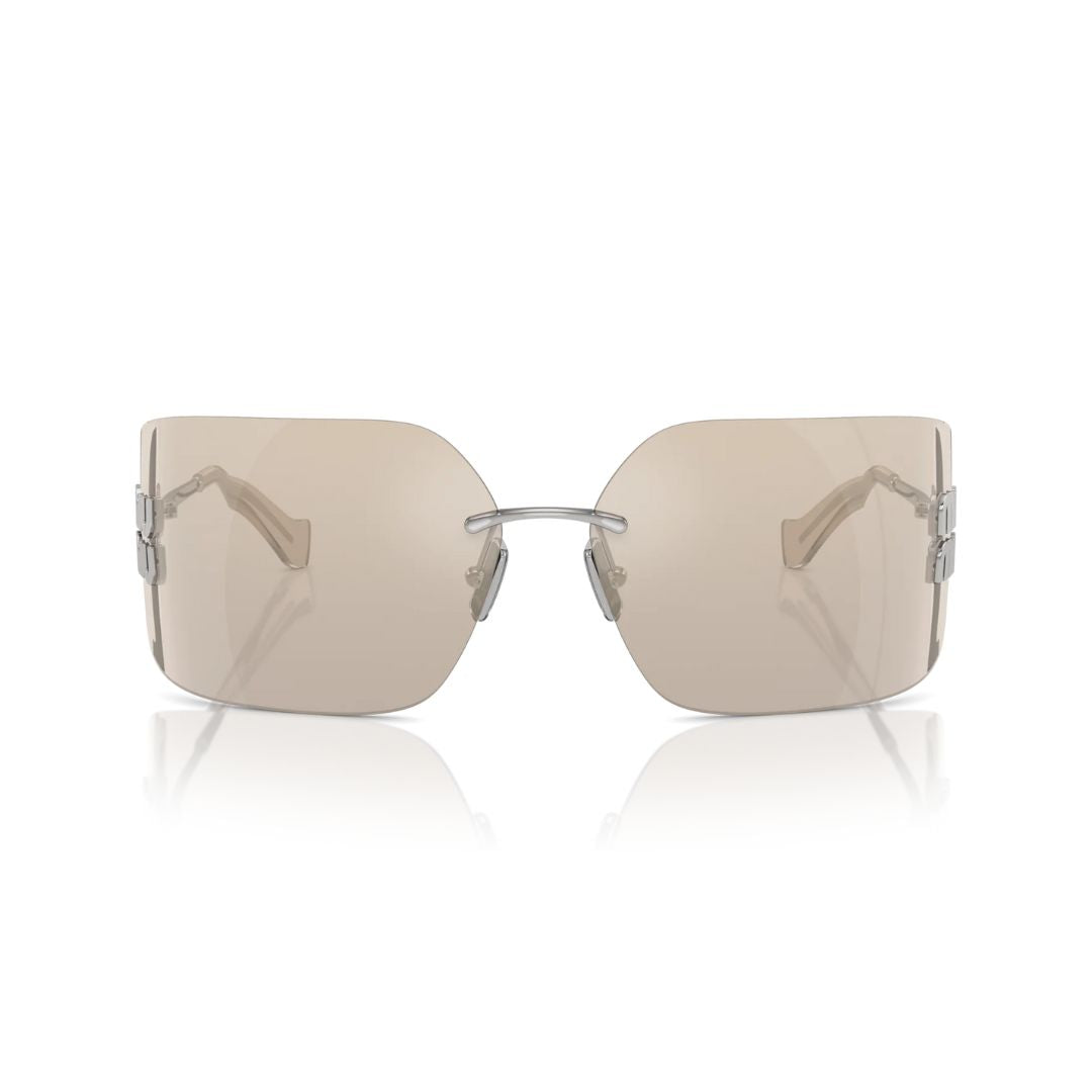 Front View: Miu Miu MU 54YS 1BC10F Women’s Sunglasses – Silver Frame, Nan Lenses, Luxury Eyewear