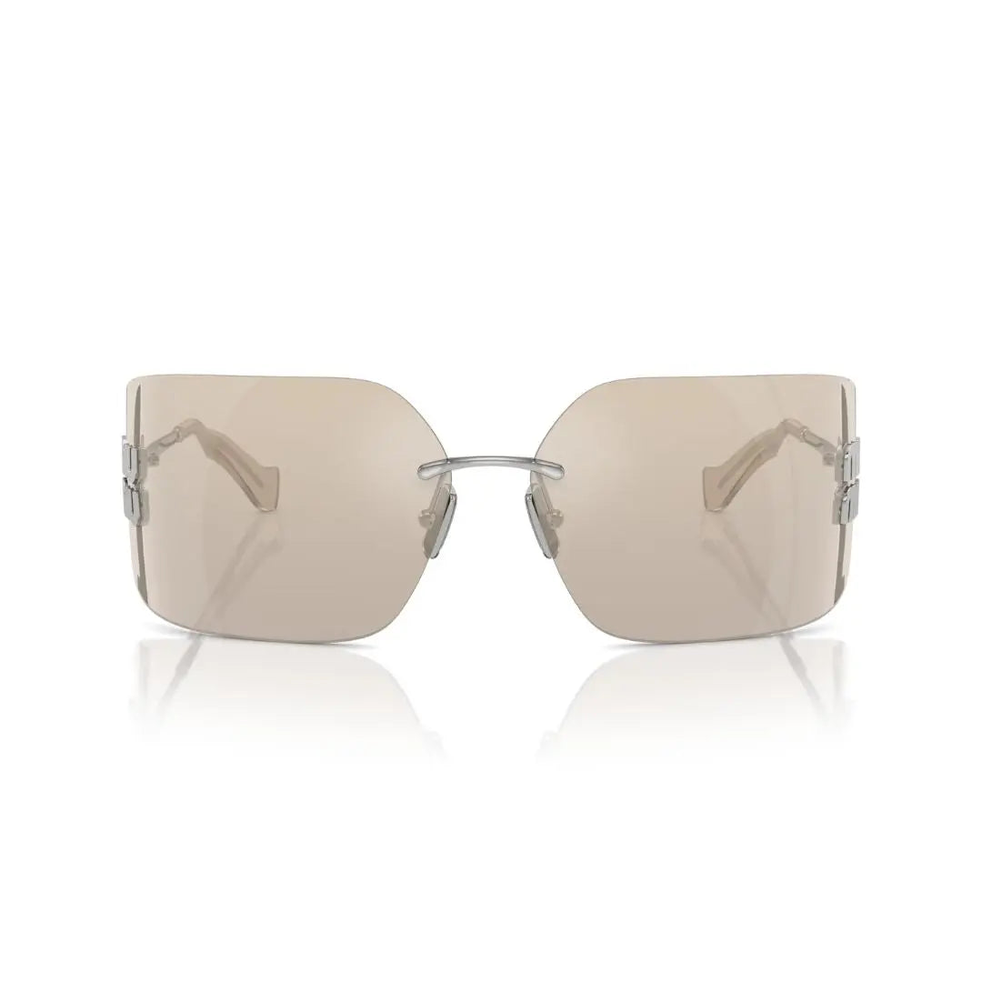 Front View: Miu Miu MU 54YS 1BC10F Women’s Sunglasses – Silver Frame, Nan Lenses, Luxury Eyewear