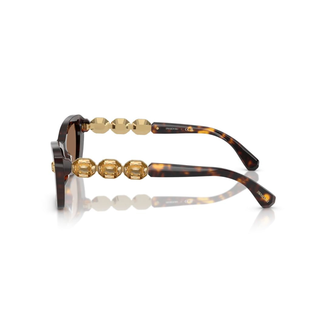 Side View: Swarovski SK6033 100273 Women’s Sunglasses – Irregular Shape, Havana Acetate, Swarovski Crystal Temple Detailing