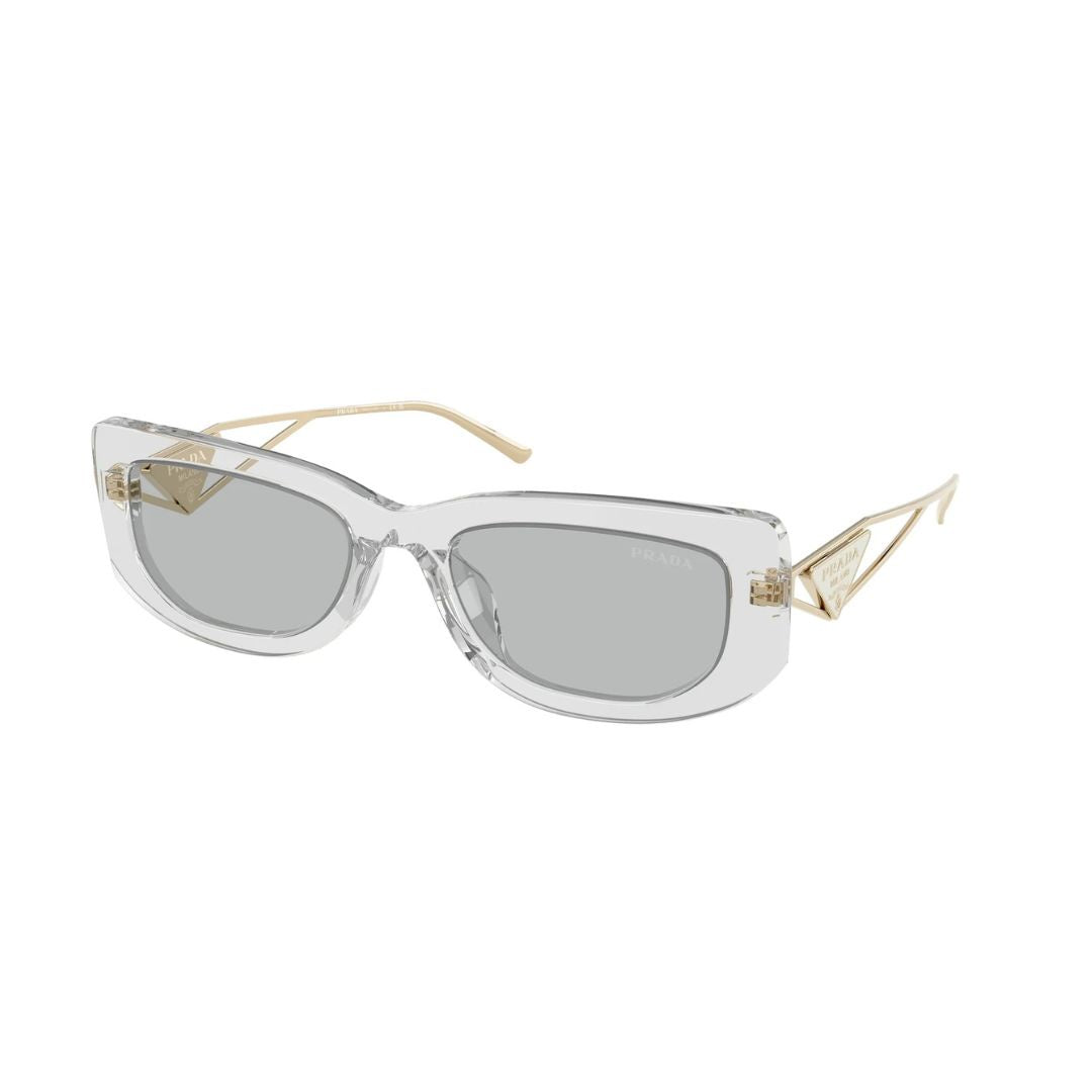 Angled View: Prada PR 14YS 12R50K Designer Sunglasses – High-Fashion Rectangular Design, Premium Acetate Build