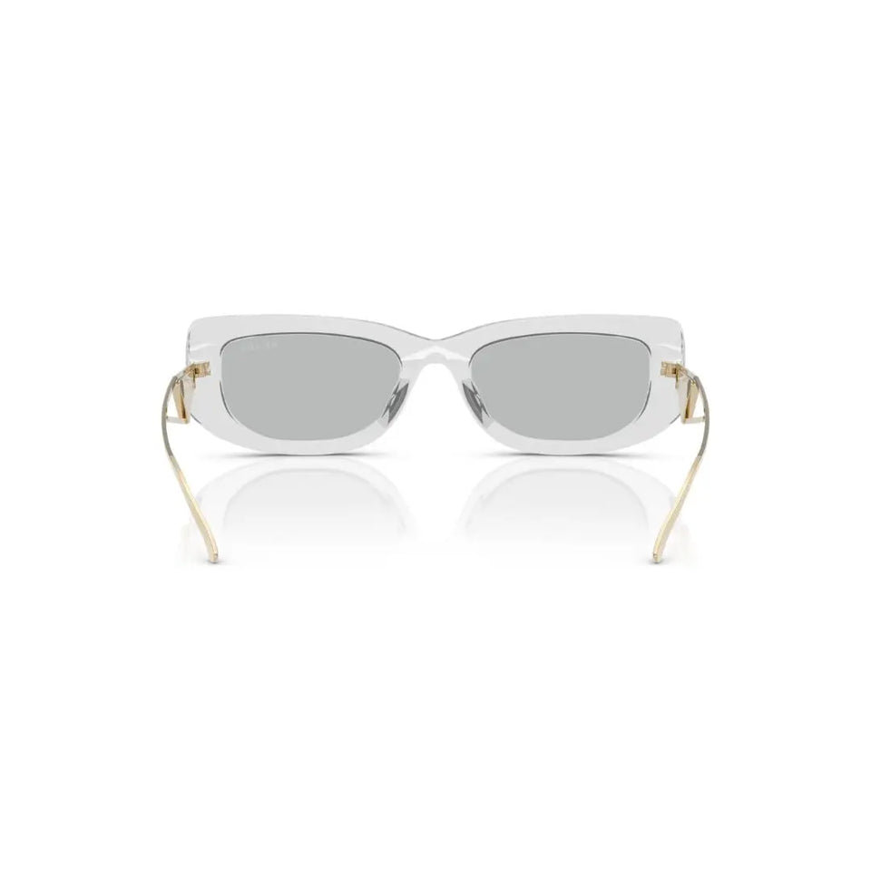 Back View: Prada PR 14YS 12R50K Sunglasses – Solid Light Grey Lenses, Elegant Prada Branding, Italian Craftsmanship