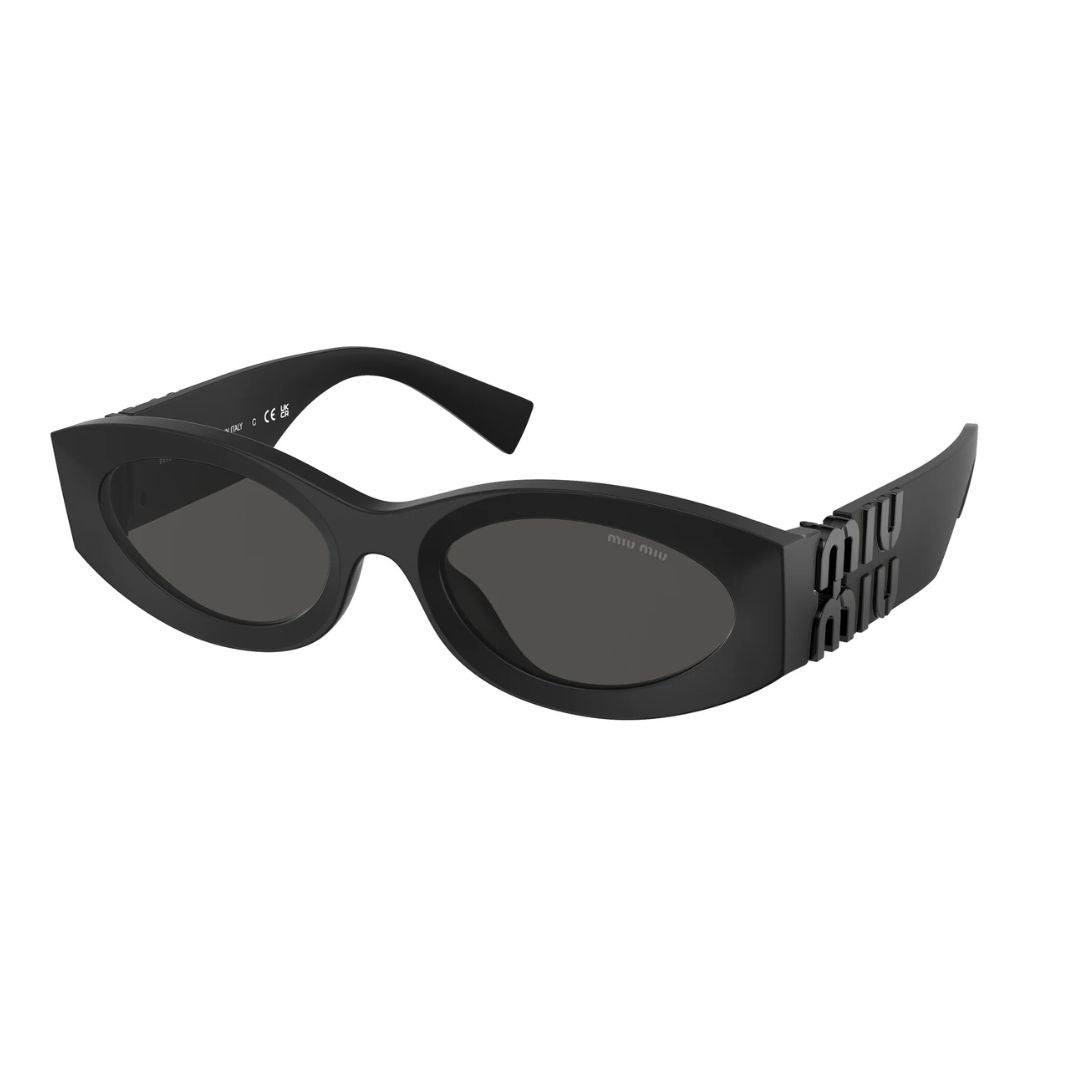 Angled View: Miu Miu MU 11WS 1BO5S0 Designer Sunglasses – Minimalist Oval Design, Premium Fashion Accessory