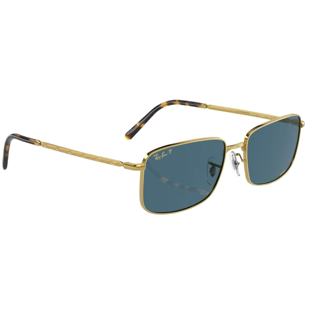 Ray-Ban RB3717 9196S2 Sunglasses - Gold Frame, Polarized Blue Lens Front Side Left View