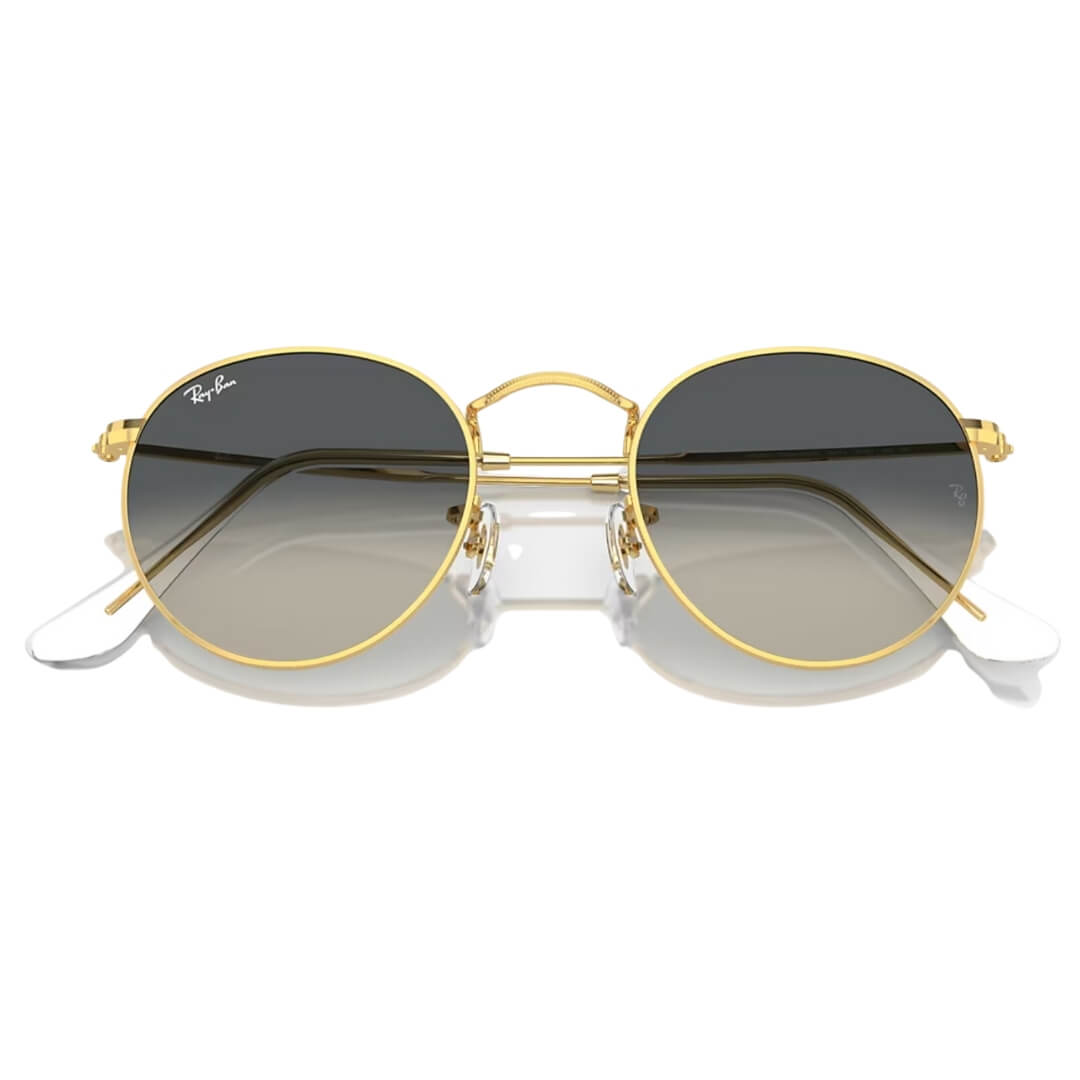 Ray-Ban Round Metal RB3447 001/71 Sunglasses - Gold Frame, Grey Lens Folded View