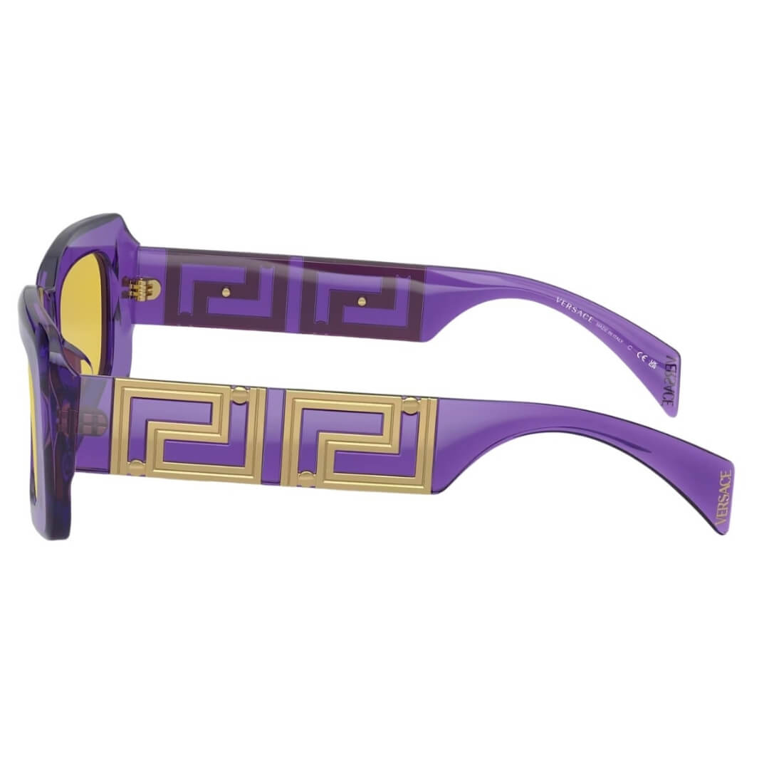 Versace VE4444U 5408V9 - Transparent Violet Frame with Yellow Mirror Lens Side View