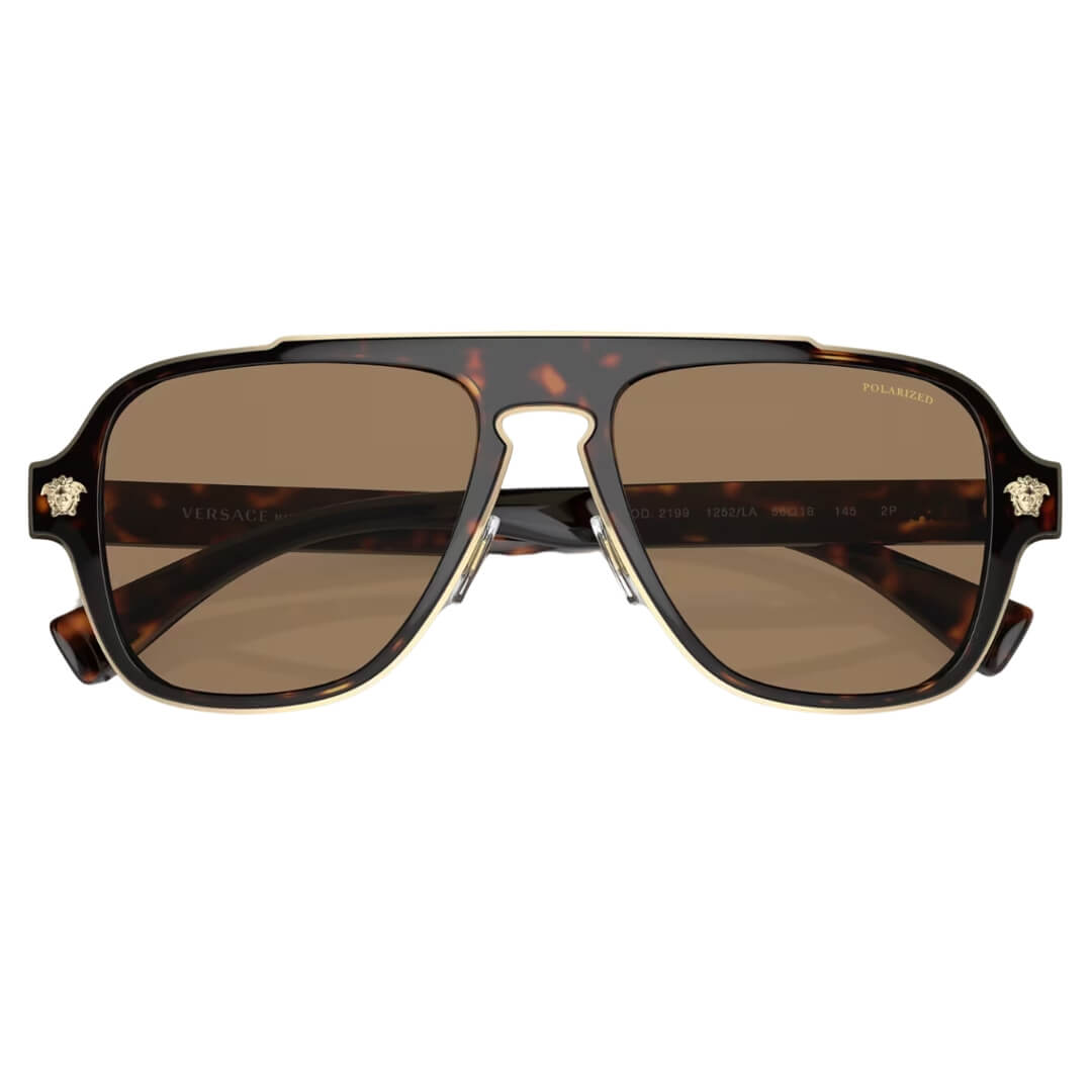 Versace VE2199 1252LA - Havana Frame with Orange Polarized Lens Folded View