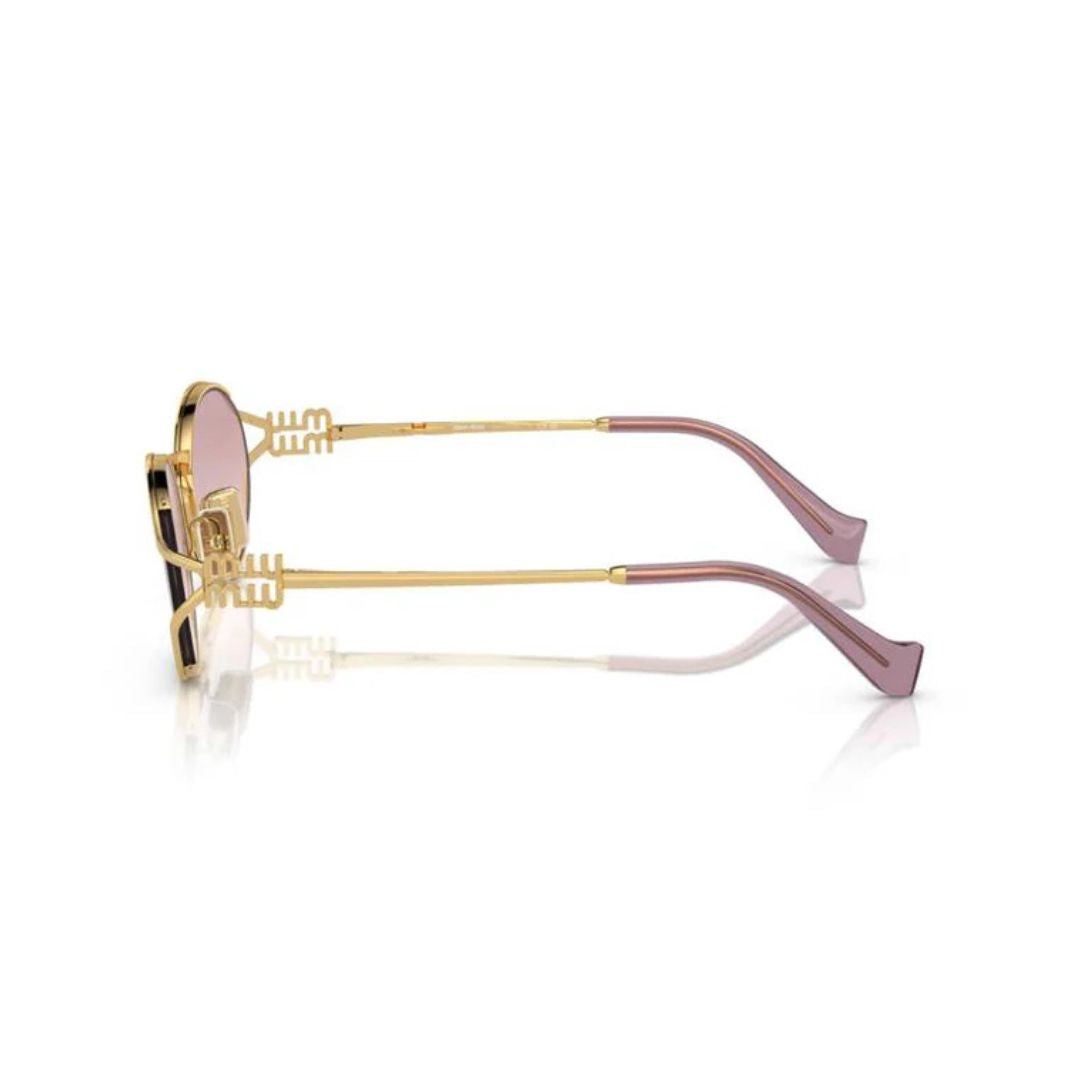 Side View: Miu Miu MU 52YS 5AK06S – Elegant Oval Metal Frame, Signature Miu Miu Bow Detail, Fashion-Forward Design