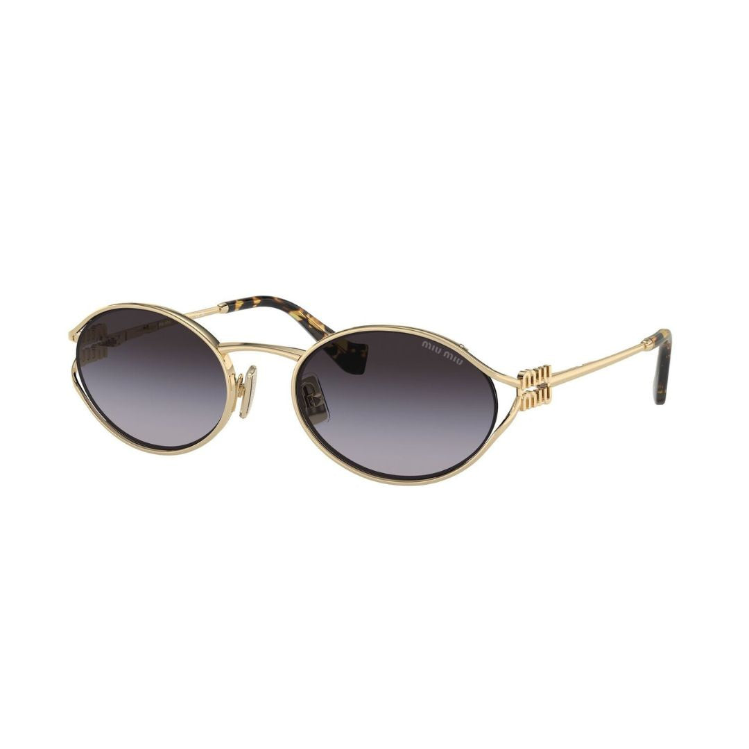 Angled View: Miu Miu MU 52YS ZVN5D1 Designer Sunglasses – Chic Oval Shape, Timeless Elegance