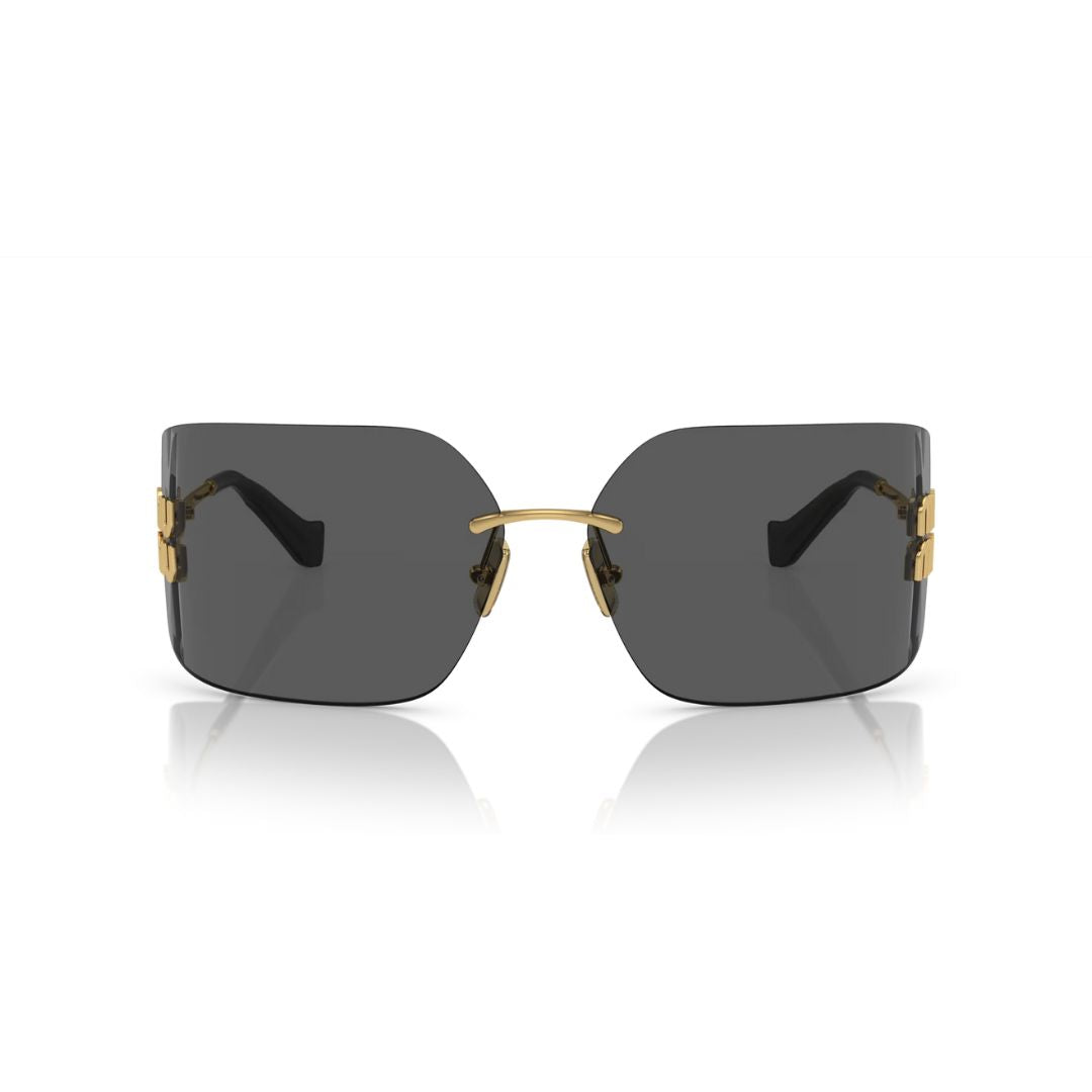 Front View: Miu Miu MU 54YS 5AK5S0 Women’s Sunglasses – Gold Frame, Dark Grey Lenses, Luxury Eyewear