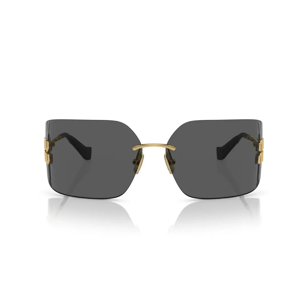 Front View: Miu Miu MU 54YS 5AK5S0 Women’s Sunglasses – Gold Frame, Dark Grey Lenses, Luxury Eyewear