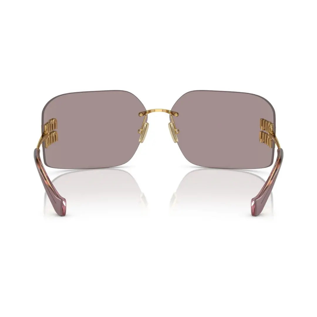 Back View: Miu Miu MU 54YS 5AK06I Sunglasses – Lightweight Gold Metal Construction, Premium
