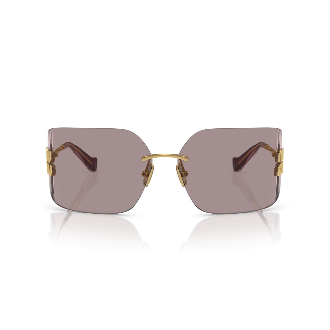 Front View: Miu Miu MU 54YS 5AK06I Women’s Sunglasses – Gold Frame, Light Purple Brown Lenses, Luxury Eyewear
