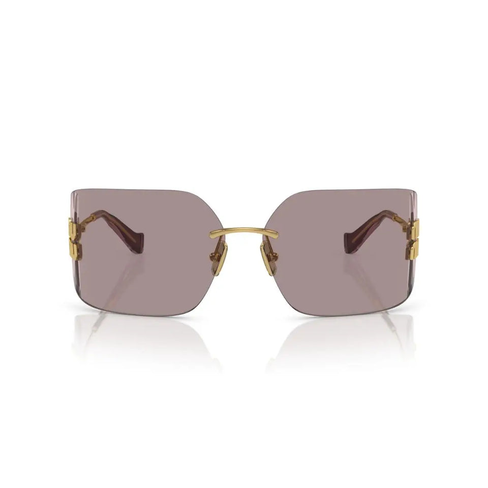 Front View: Miu Miu MU 54YS 5AK06I Women’s Sunglasses – Gold Frame, Light Purple Brown Lenses, Luxury Eyewear