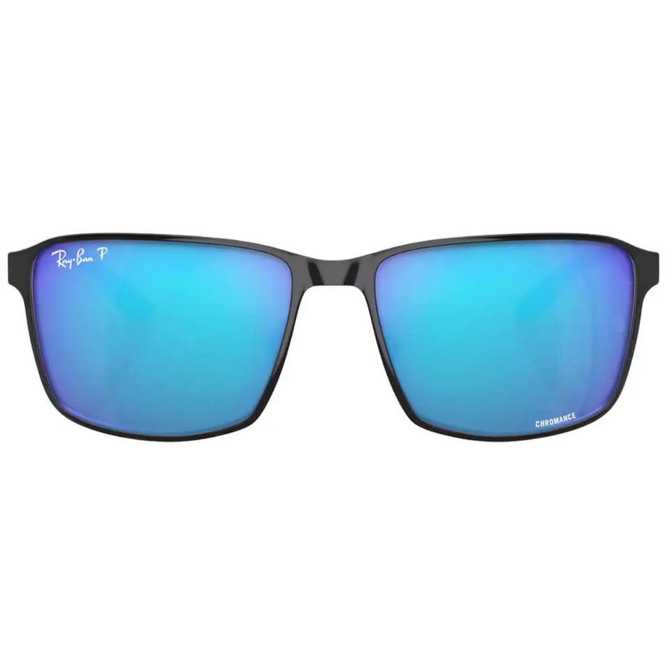 Ray-Ban RB3721CH 9144A1 Sunglasses - Black On Silver Frame, Polarized Blue Lens Front View