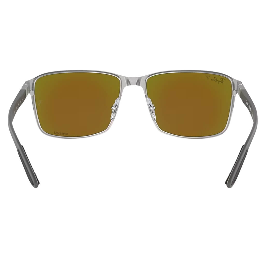 Ray-Ban RB3721CH 9144A1 Sunglasses - Black On Silver Frame, Polarized Blue Lens Back view