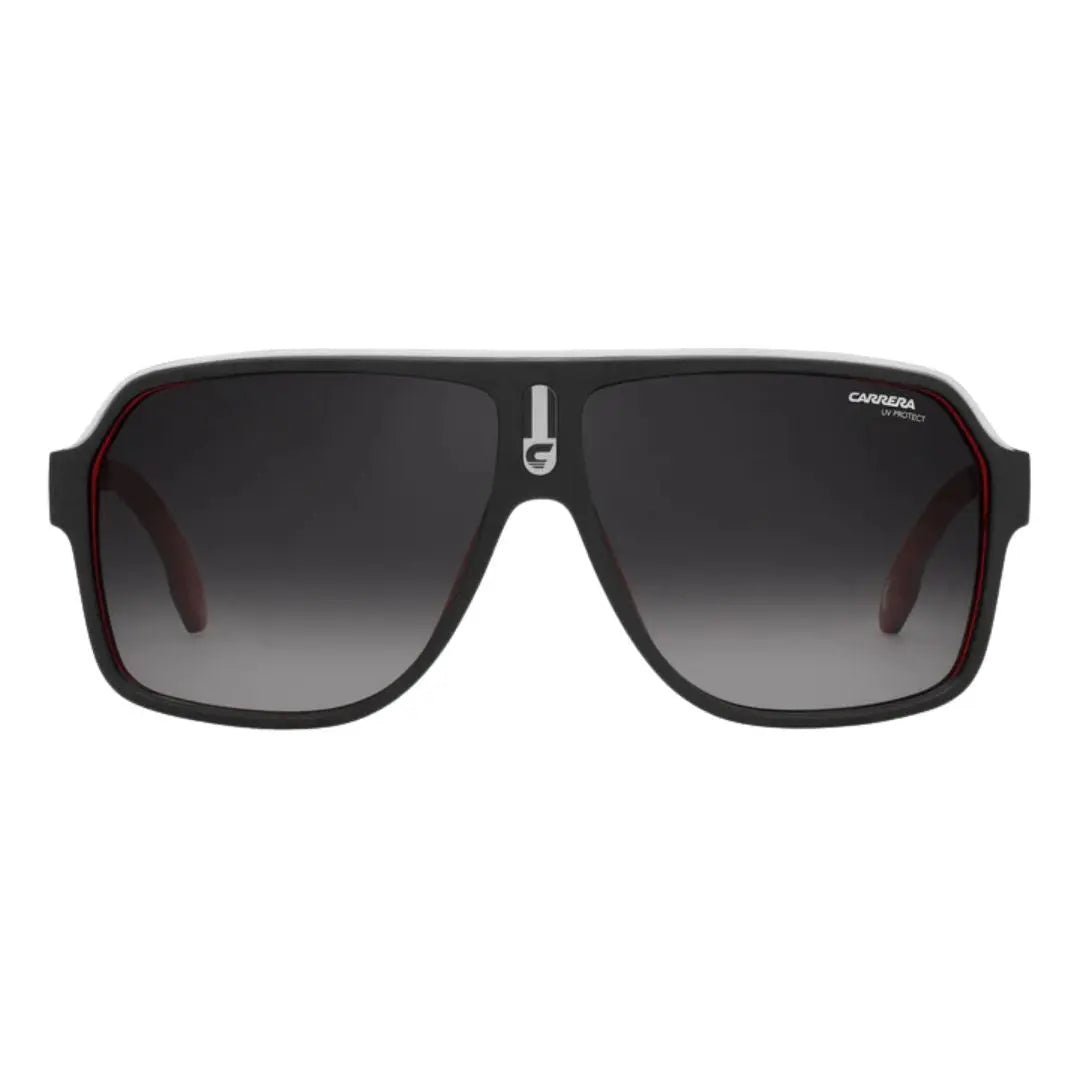 Carrera 1001/S men's oversized square Black sunglasses with a gradient lens on a white background
