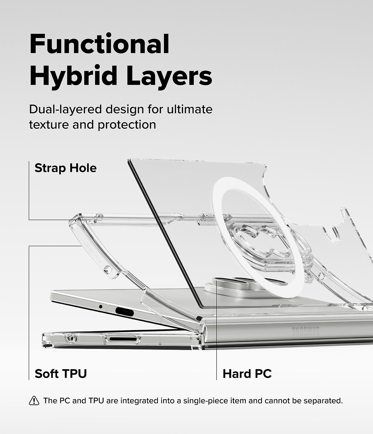 Samsung Galaxy Z Fold 7 folded with the Ringke Fusion Magnetic Clear case, highlighting the two-piece connected design.