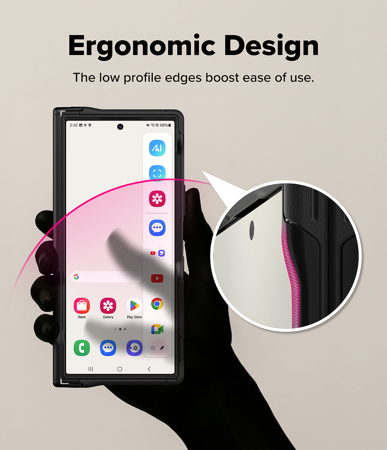 Close-up view of the automated spring-powered hinge cover on the Ringke Alles Z Fold 7 case.