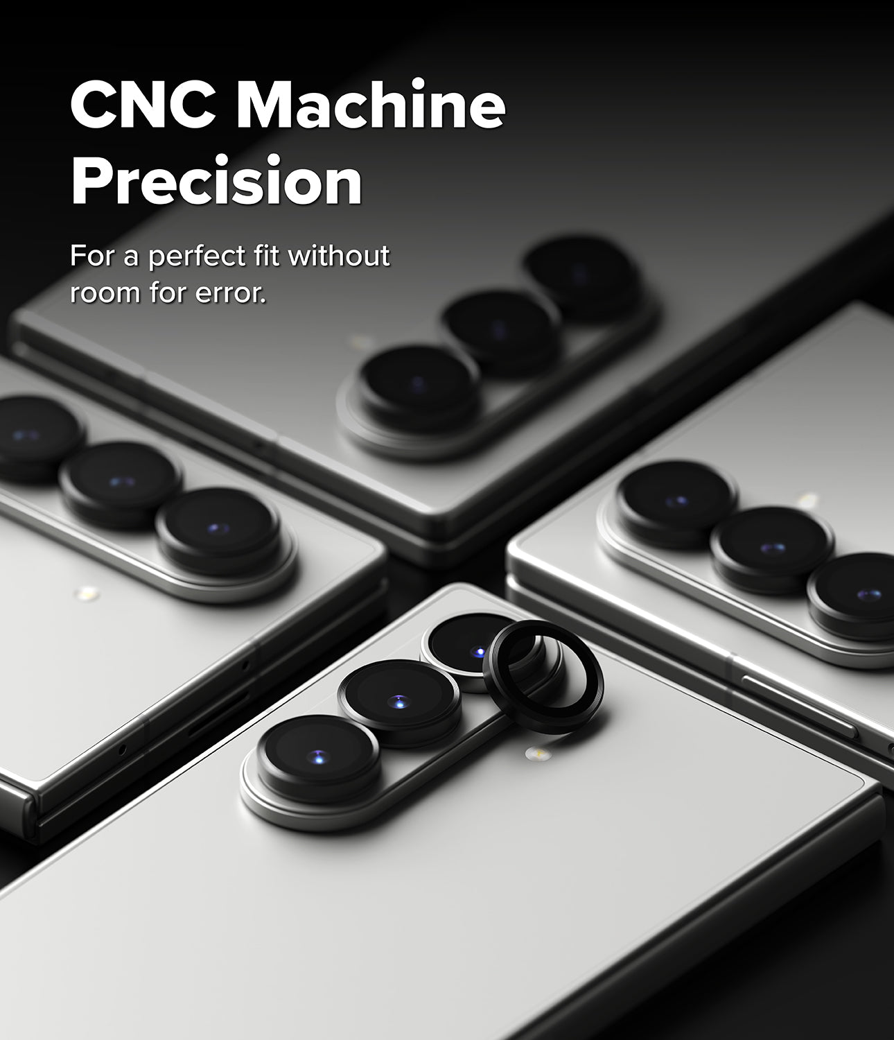 Close-up view of the Ringke camera lens protectors installed on the Galaxy Z Fold 7 camera block.