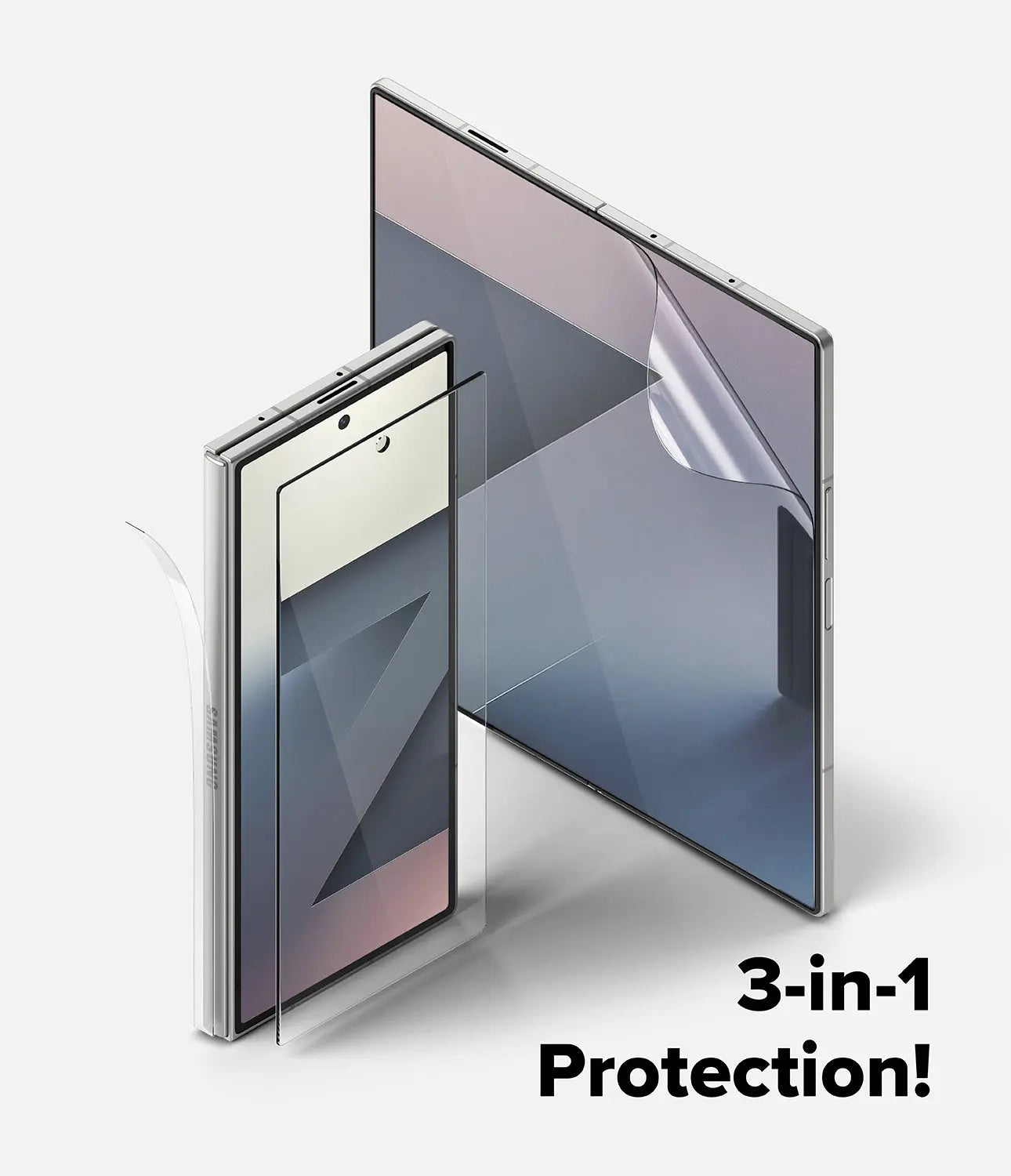 Close-up view of the Galaxy Z Fold 7 with the self-healing EPU film applied to the inner display.