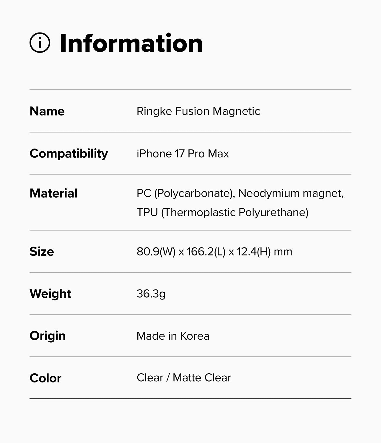 iPhone 17 Pro Max Case Fusion Magnetic Matte Clear by Ringke