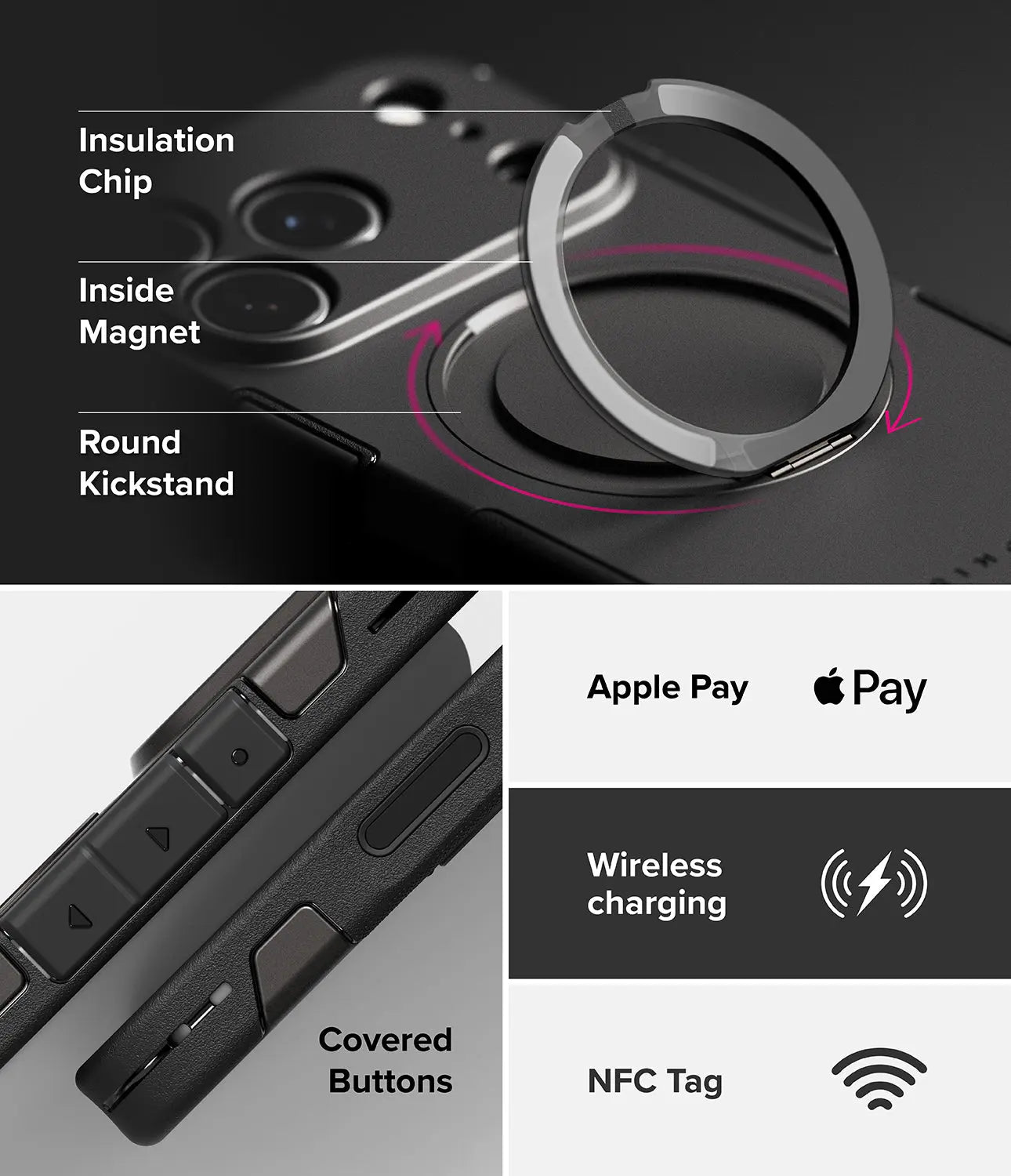 Close-up of the iPhone 17 Pro Max in the Ringke Alles case, highlighting the dual-layer protection and precise fit.