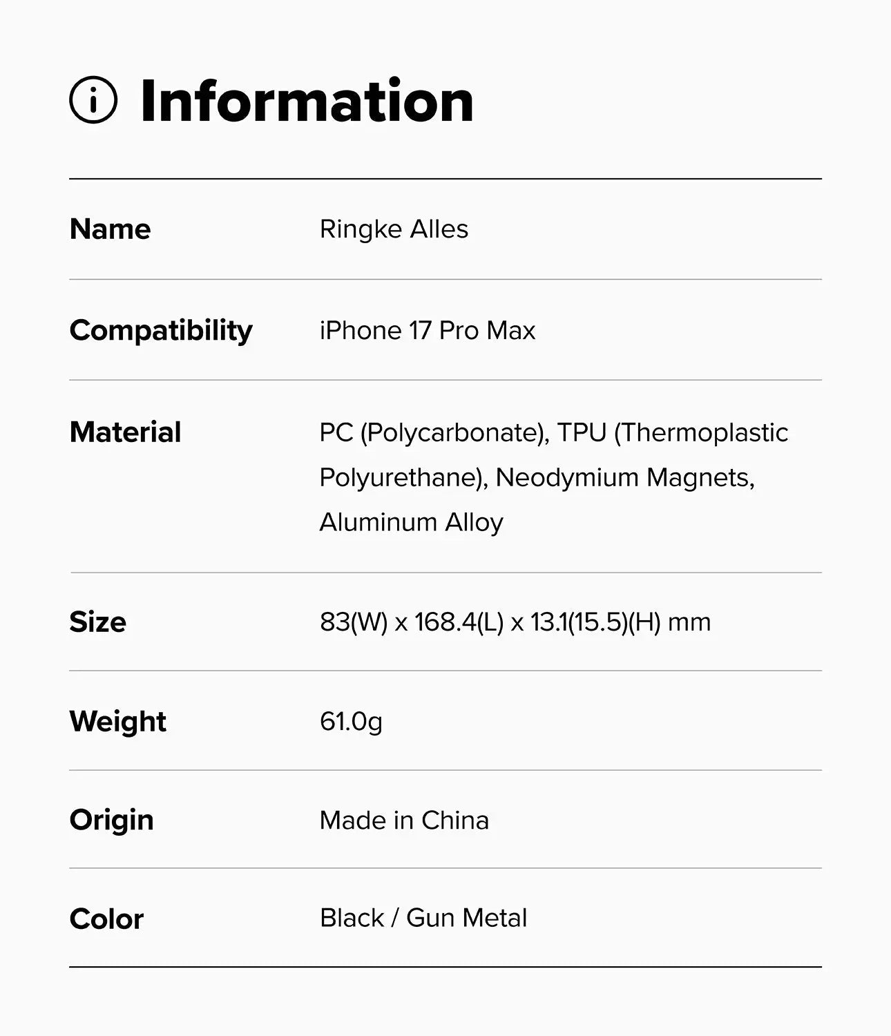 iPhone 17 Pro Max Case Alles Gun Metal by Ringke Ringke