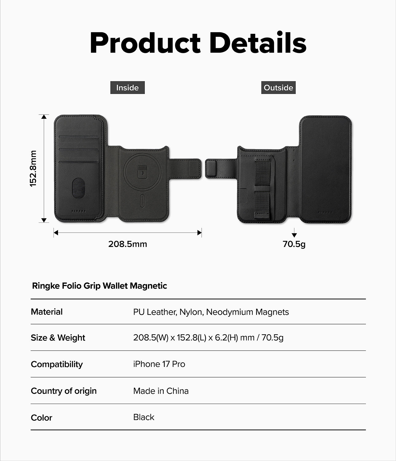 iPhone 17 Pro Max Case Folio Grip Wallet Magnetic Black by Ringke