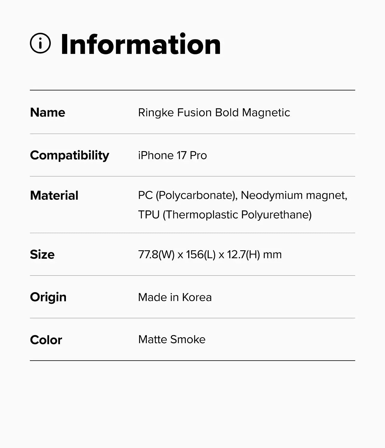 iPhone 17 Pro Case Fusion Bold Magnetic Matte Black by Ringke Ringke