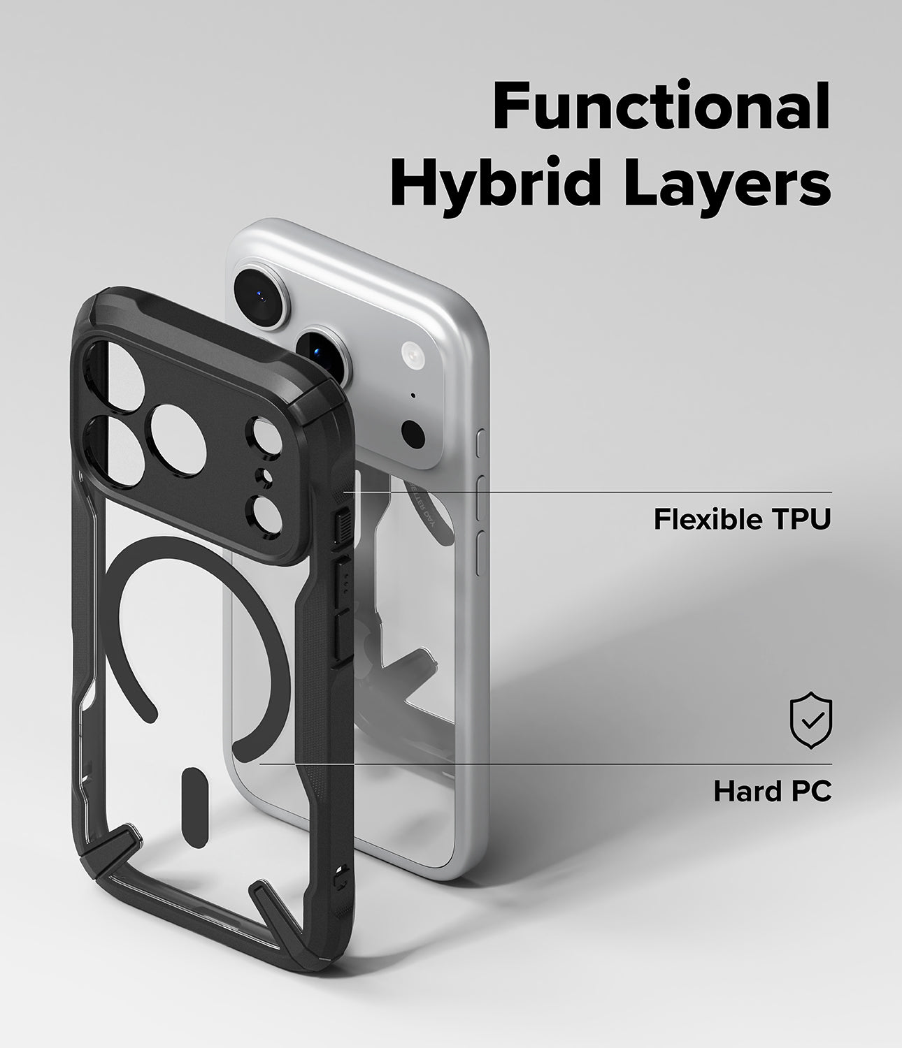 Back view of the iPhone 17 Pro in the Ringke Fusion X case, highlighting the protective corners and transparent panel.