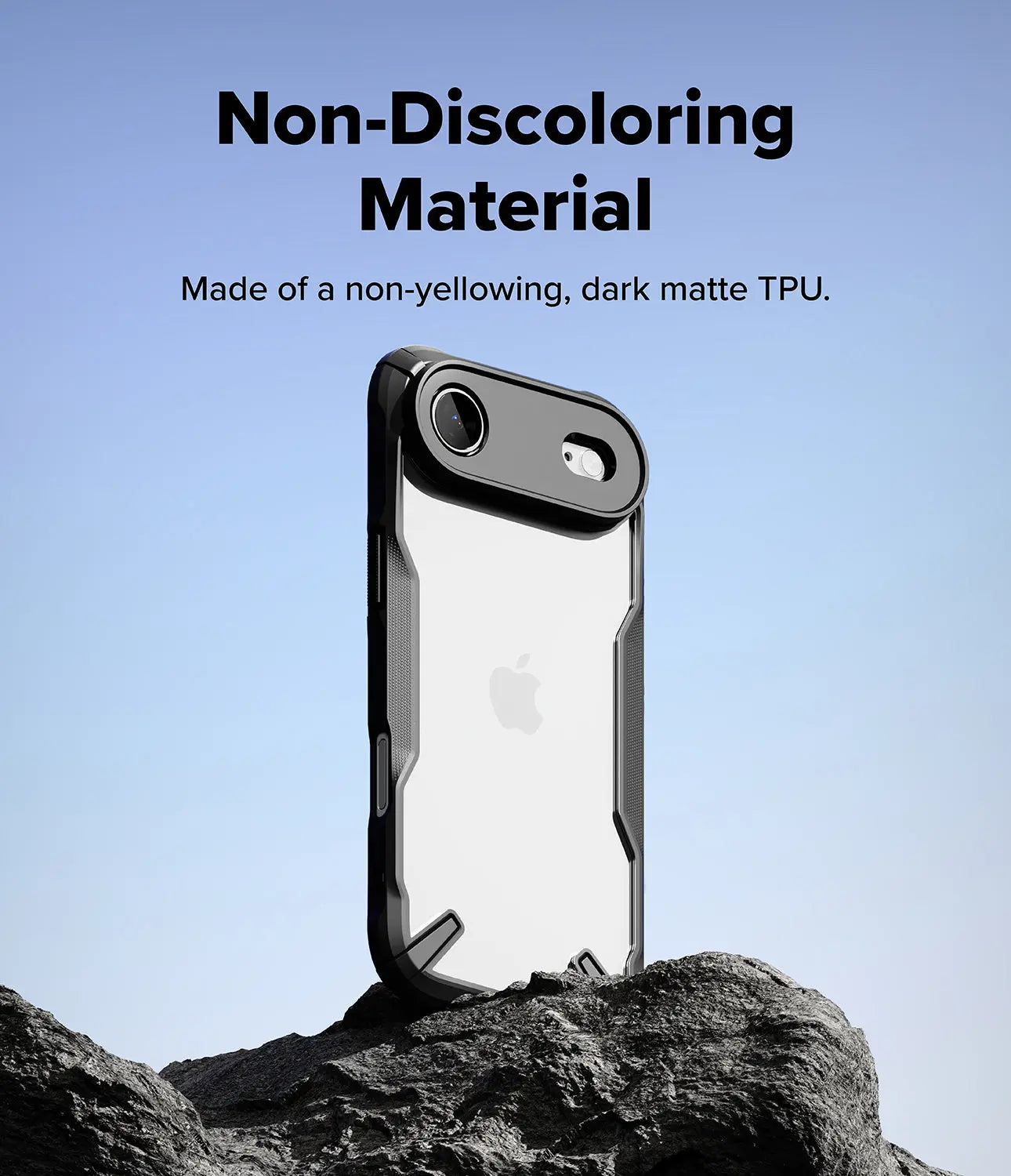 Back view of the iPhone 17 Air in the Ringke Fusion X case, highlighting the protective corners and transparent panel.